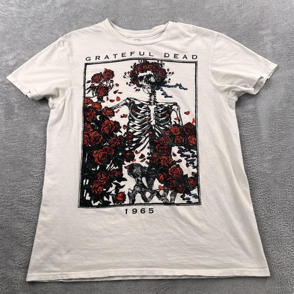 Grateful Dead Bertha Skeleton Roses 1965 T Shirt M White Men Rock Band Graphic